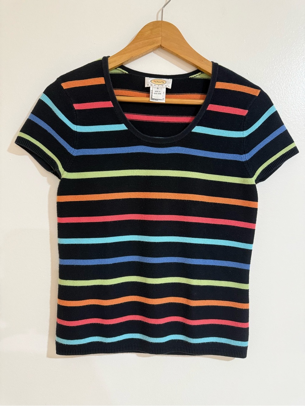Talbots Black Short Sleeve Striped Knit Tee